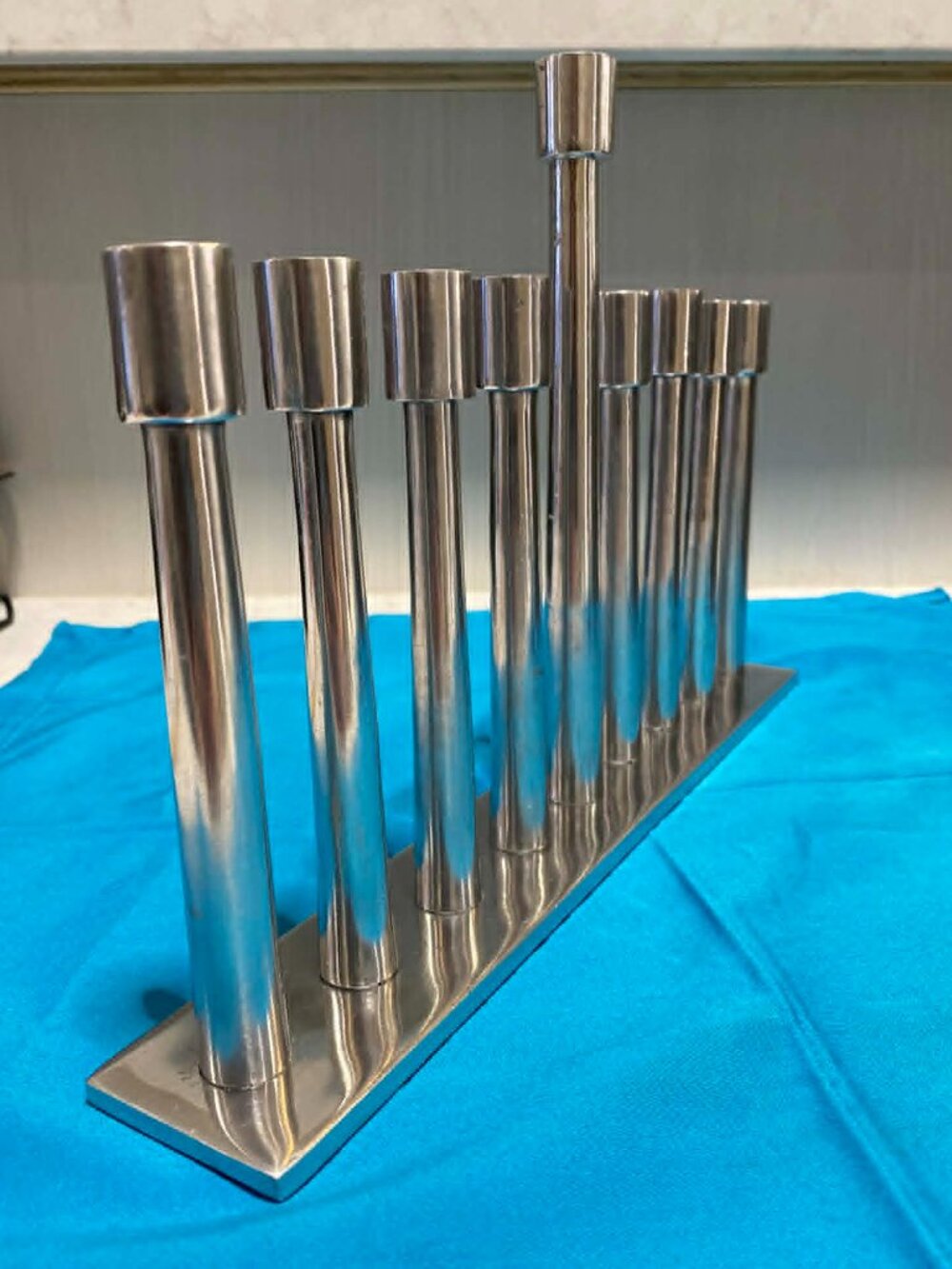 Threshold Modern Minimalist Aluminum Hanukkah Menorah – Sleek Silver